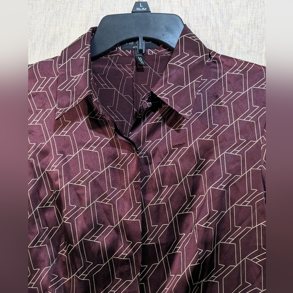 rag & bone Burgundy Long Sleeve Geometric design Silk Blouse Sz S - Picture 2 of 8